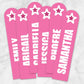 Printable Personalized Pink Star Bookmarks at Printable Planning. Example of 6 bookmarks.