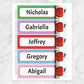 Printable Personalized Red Apple Colorful Bookmarks at Printable Planning. Sheet of 5 bookmarks,