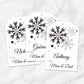 Printable Snowflake Personalized Gift Tags in Black at Printable Planning. Example of 3 gift tags.