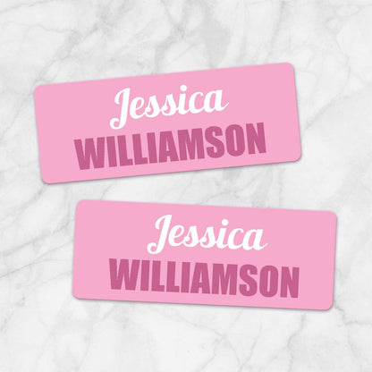 Printable Pink Name Labels for School Supplies at Printable Planning. Example of 2 labels.