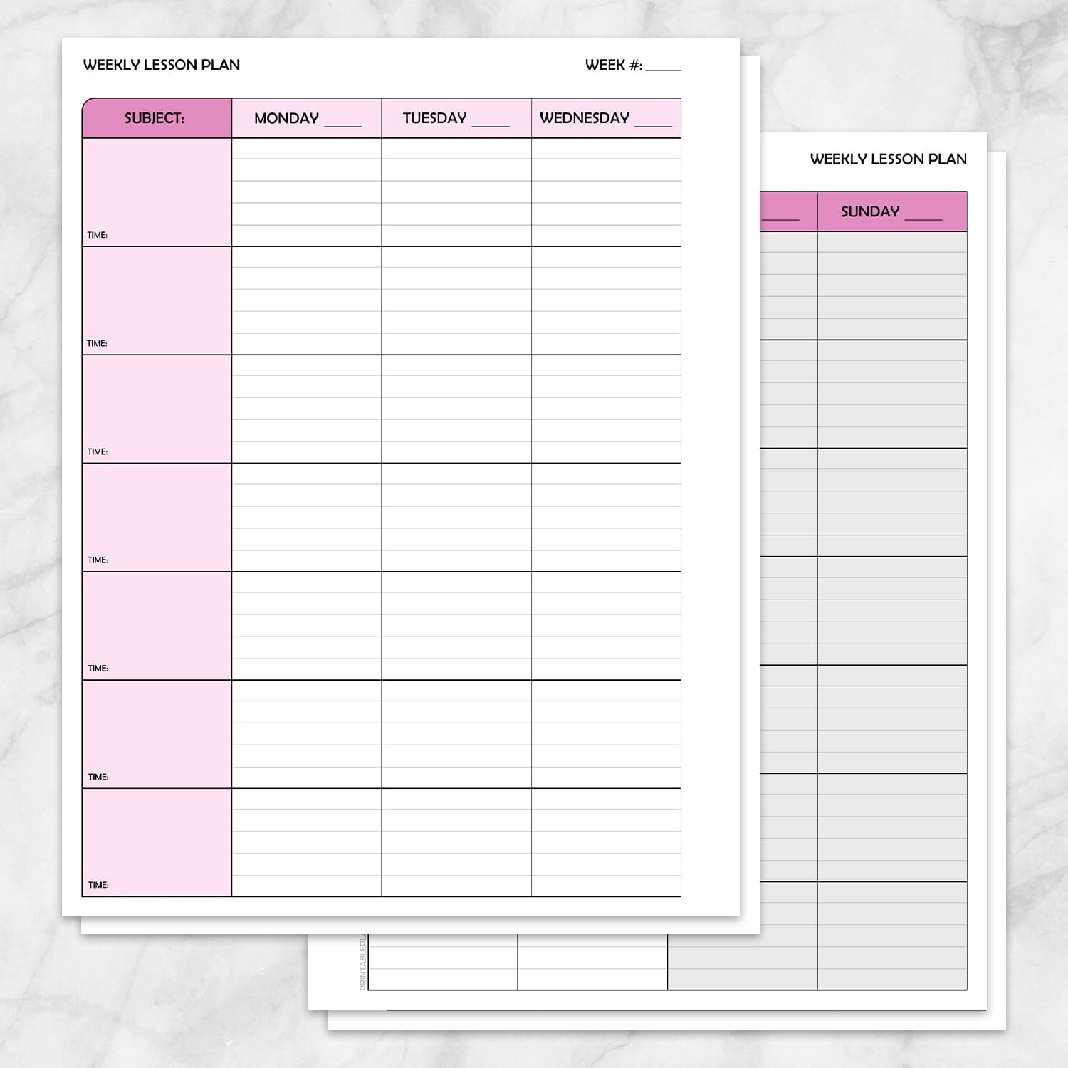 Printable Pink Weekly Lesson Plan for Teachers, School Planning Pages at Printable Planning.
