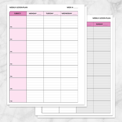 Printable Pink Weekly Lesson Plan for Teachers, School Planning Pages at Printable Planning.