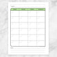 Printable Green Monthly Calendar Planner Page (left page) at Printable Planning.