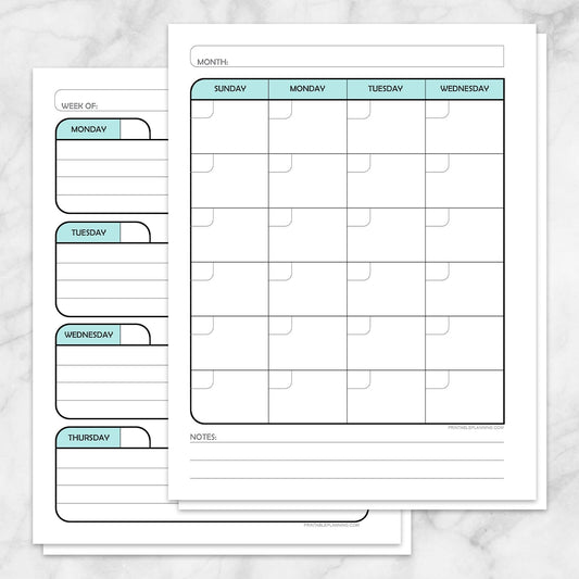 Printable Teal Monthly and Weekly Calendar Planner Pages at Printable Planning.