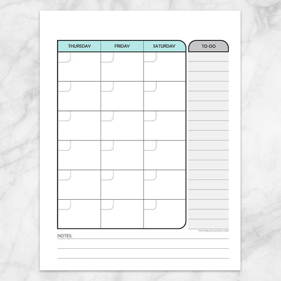 Teal Monthly and Weekly Calendar Planner Pages - Printable at Printable ...