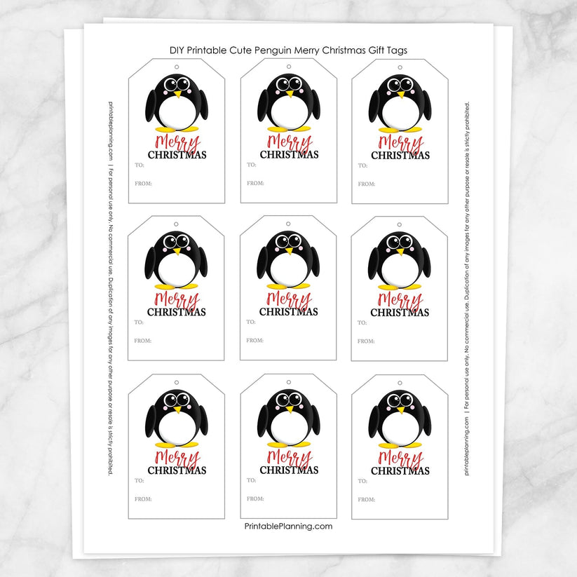 Cute Penguin Merry Christmas Gift Tags - Printable at Printable ...