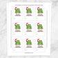 Printable Cute Santa Hat Frog Hoppy Christmas Gift Tags at Printable Planning. Sheet of 9 gift tags.