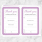 Printable Teacher Thank You Notes in purple at Printable Planning. Sheets of 2 thank you notes per page.