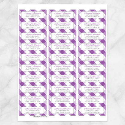 Printable Purple Gingham Pattern Address Labels at Printable Planning. Sheet of 30 labels.