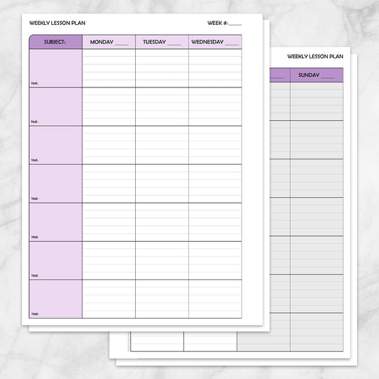 Printable Purple Weekly Lesson Plan for Teachers, School Planning Pages at Printable Planning.