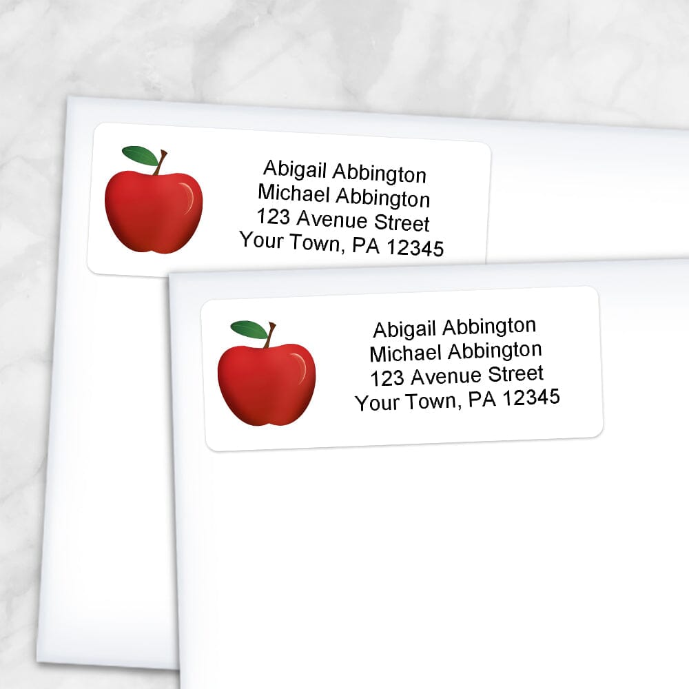 Printable Red Apple Address Labels at Printable Planning. Shown on envelopes. 