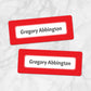Printable Red Border Name Labels for School Supplies at Printable Planning. Example of 2 labels.