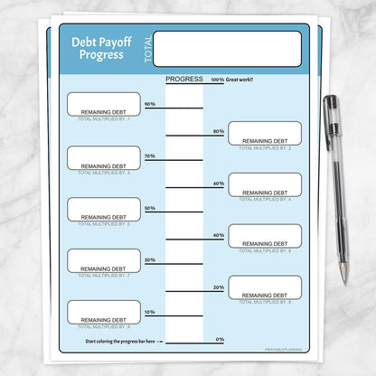 Printable Remaining Debt Payoff Progress Bar Worksheets in Blue at Printable Planning.