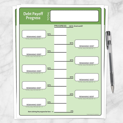 Printable Remaining Debt Payoff Progress Bar Worksheets in Green at Printable Planning.