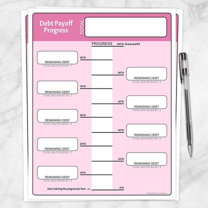 Printable Remaining Debt Payoff Progress Bar Worksheets in Pink at Printable Planning.