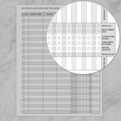 Small Business Returns and Refunds Tracking Page - Printable