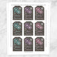 Printable Rustic Snowflake Personalized Gift Tags - Turquoise Purple Pink at Printable Planning. Sheet of 9 gift tags.