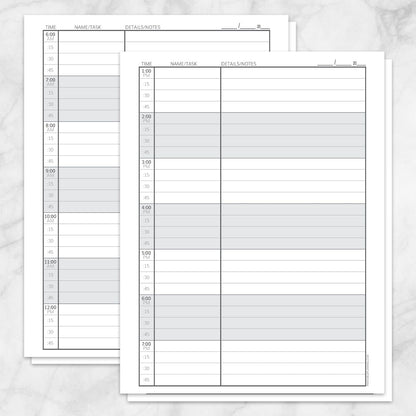 Printable Scheduling Sheet with Notes, front and back pages, at Printable Planning.