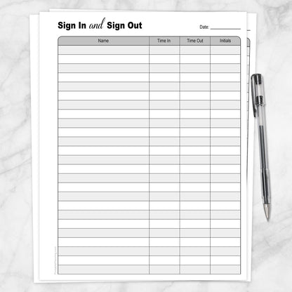 Printable Sign In and Sign Out Sheet at Printable Planning. Guest or visitor time in and time out, with initials, daily page. 