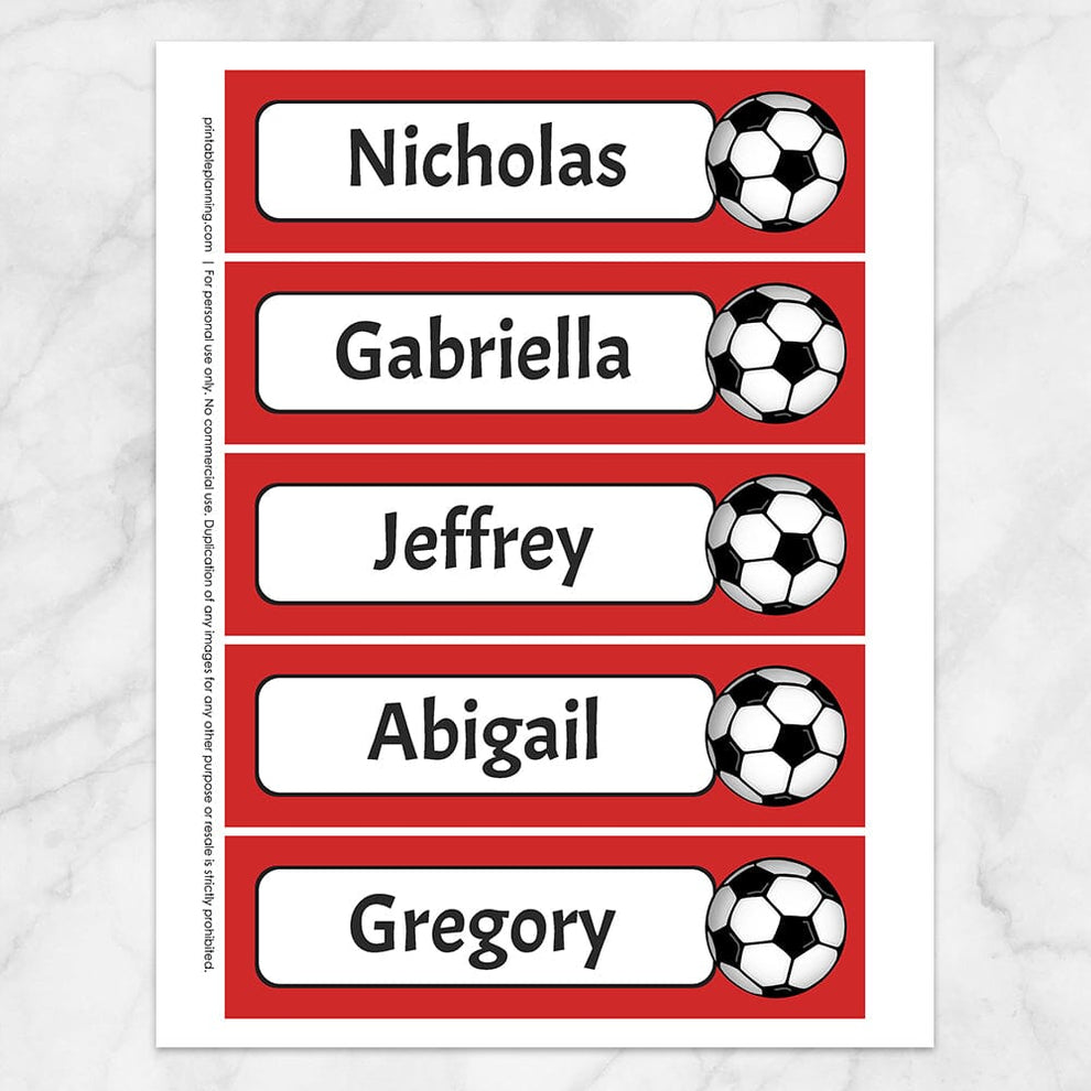 Personalized Red Soccer Ball Bookmarks Printable at Printable