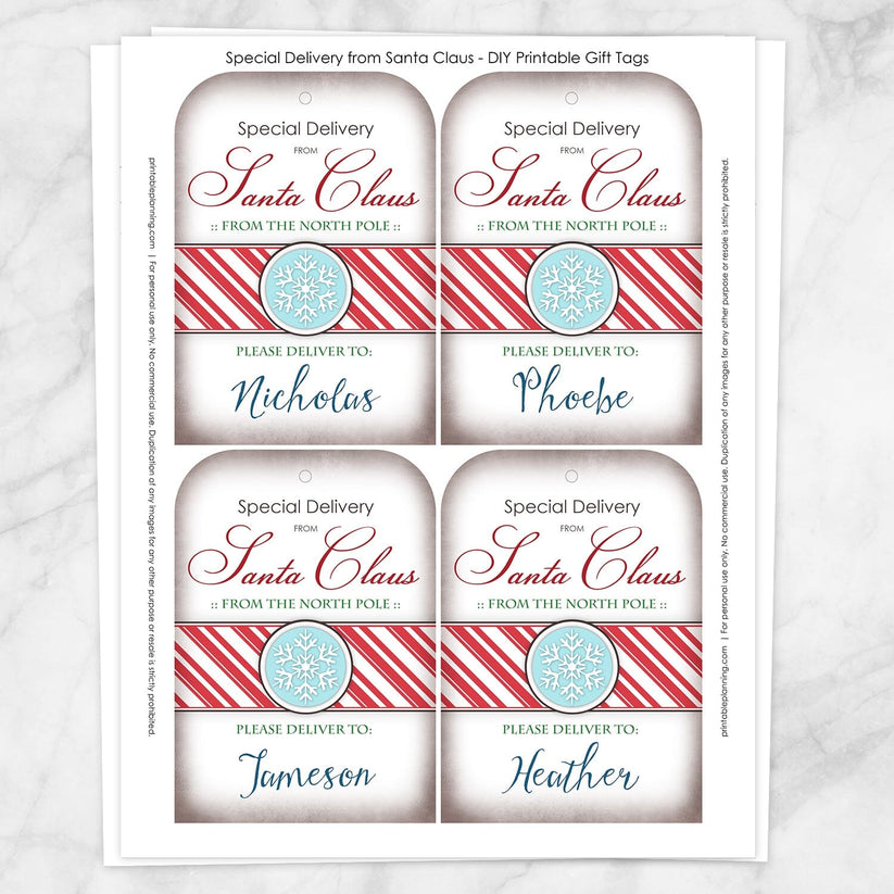 Special Delivery from Santa Claus - Personalized Gift Tags - Printable ...