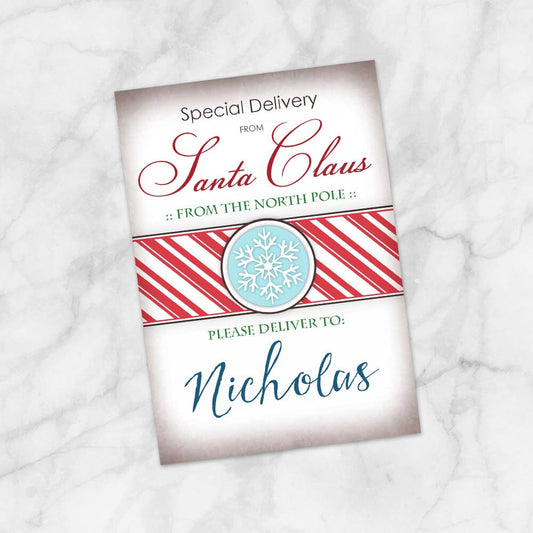 Printable Special Delivery from Santa Claus - Personalized Gift Tags or Stickers at Printable Planning. Example of 1 of 4.