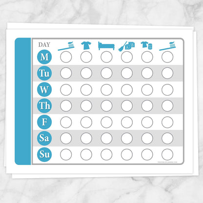Printable Toddler Chore Chart in Blue Daily Routine Weekly Pages at Printable Planning.