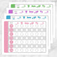 Printable Toddler Chore Chart MEGA BUNDLE - 4 Daily Routine Weekly Pages in pink, blue, purple, and green at Printable Planning.