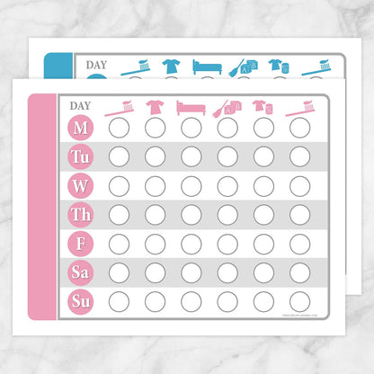 Printable Toddler Chore Chart BUNDLE - Pink Blue Daily Routine Weekly Pages at Printable Planning.