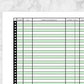 Printable Financial Transaction Register in Green - Full Page at Printable Planning. Closer view of the page.