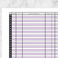 Printable Financial Transaction Register in Purple - Full Page at Printable Planning. Closer view of the page.