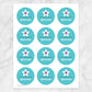 Printable Turquoise Purple Star Personalized Bookplate Stickers at Printable Planning. Sheet of 12 stickers.
