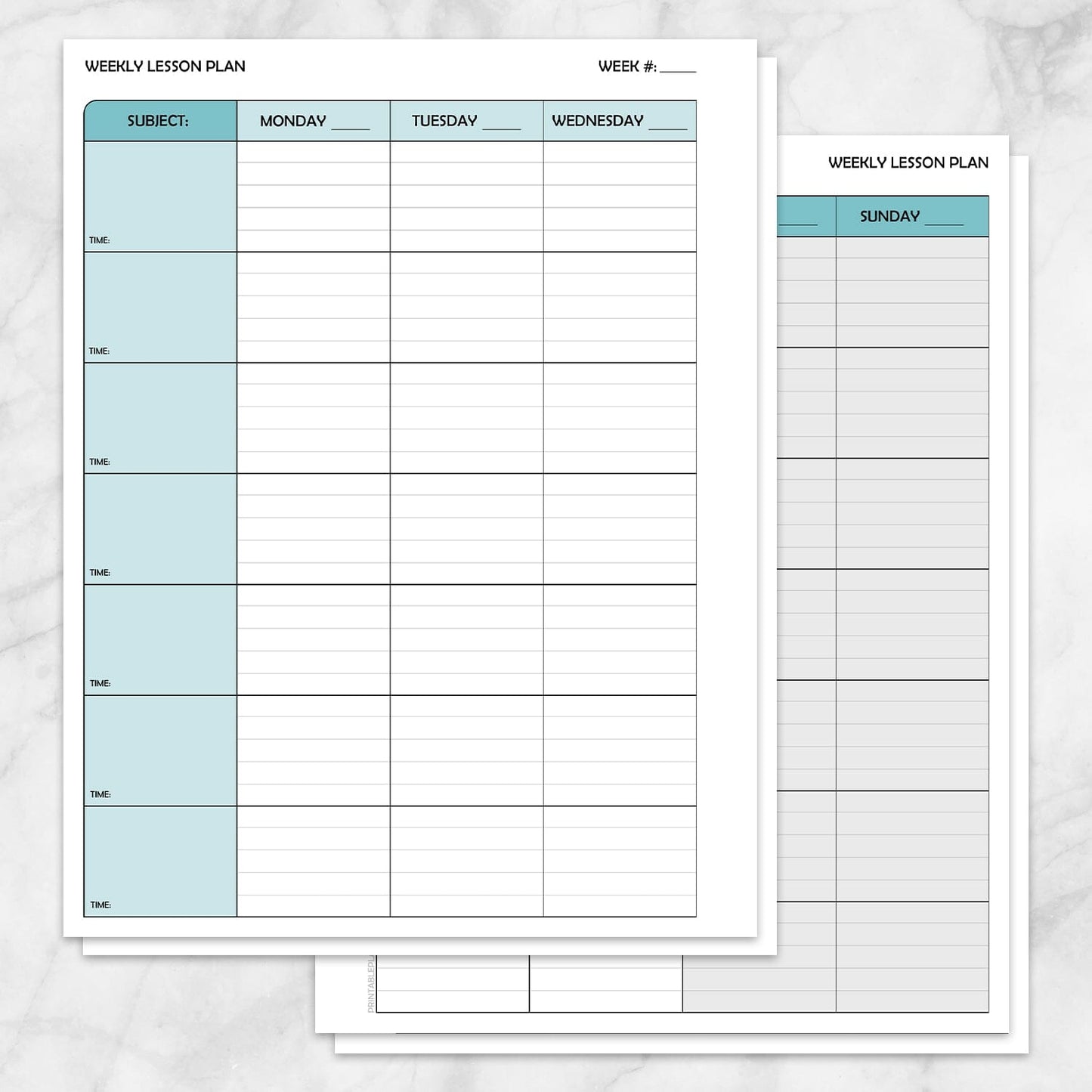 Printable Turquoise Weekly Lesson Plan for Teachers, School Planning Pages at Printable Planning. 