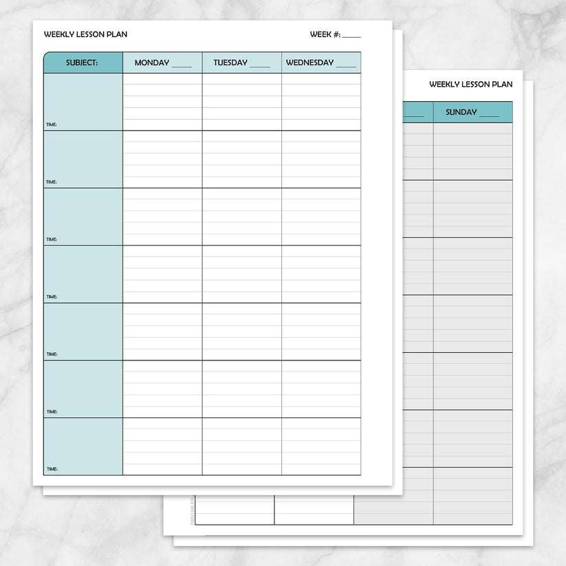 Turquoise Weekly Lesson Plan Pages | Printable Teacher Planner PDF ...