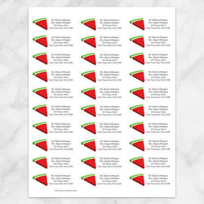 Printable Watermelon Slice Personalized Address Labels at Printable Planning. Sheet of 30 labels.