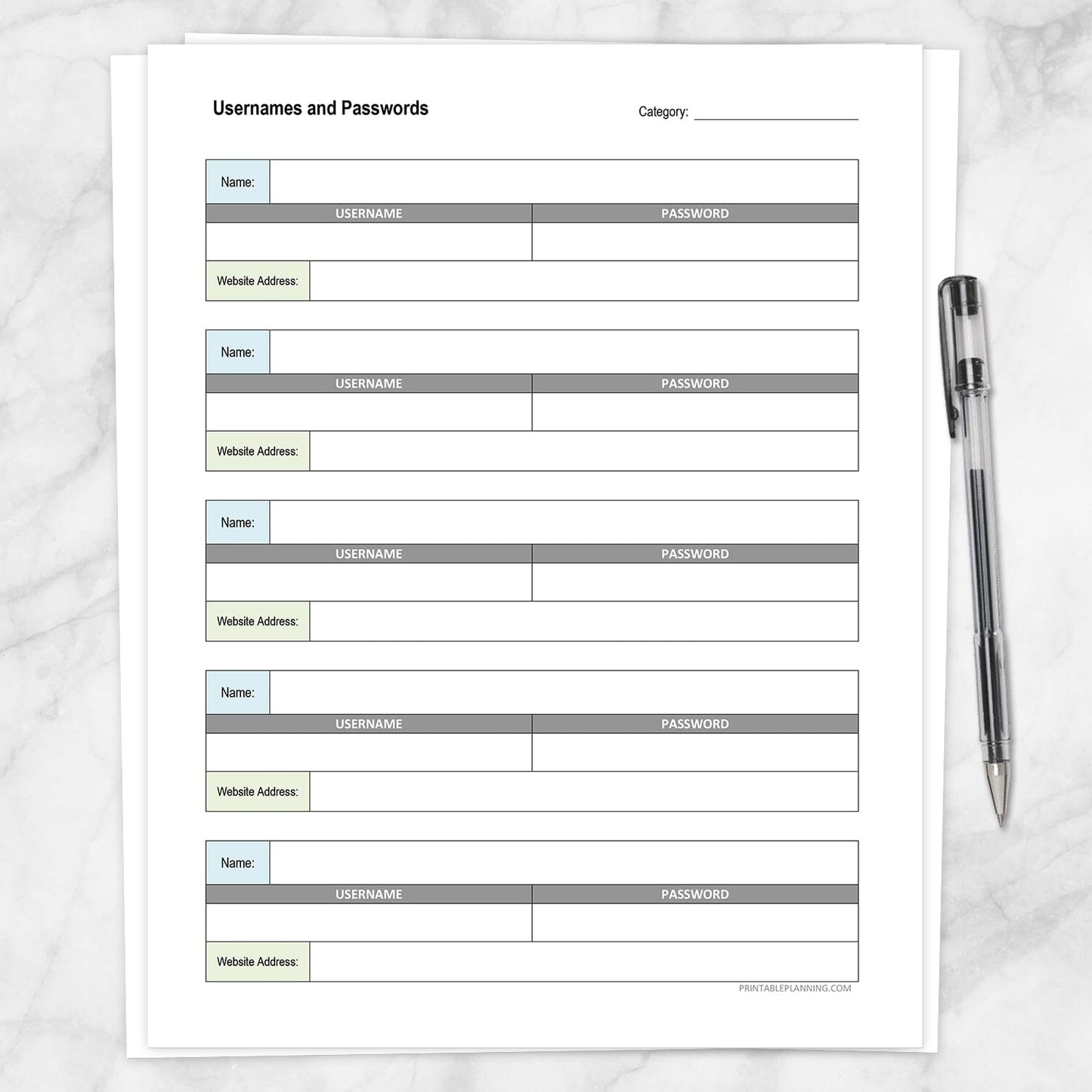 Printable Website Usernames and Passwords Sheet Organizer at Printable Planning.