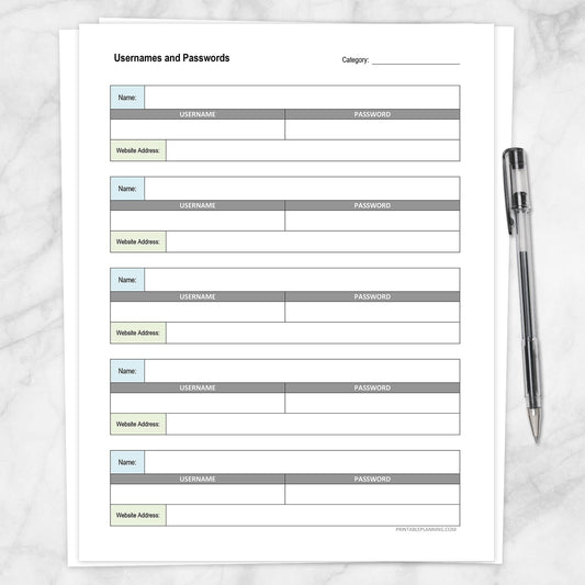 Printable Website Usernames and Passwords Sheet Organizer at Printable Planning.