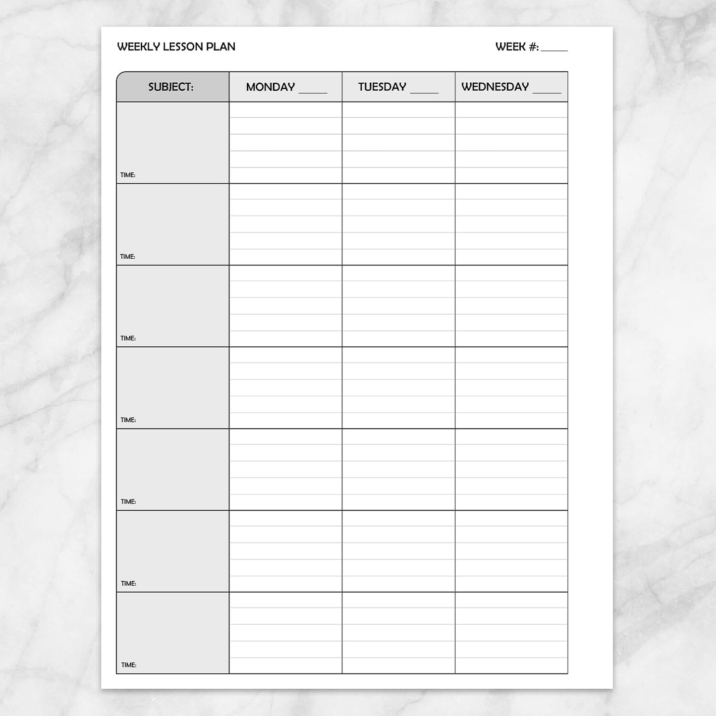 Printable Weekly Lesson Plan for Teachers - School Planning Pages (left page) at Printable Planning.