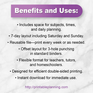 Purple Weekly Lesson Plan Pages | Printable Teacher Planner PDF ...
