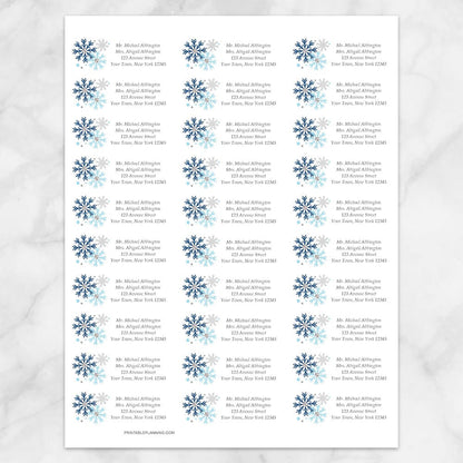 Printable Winter Blue Gray Snowflake Address Labels at Printable Planning. Sheet of 30 labels.