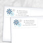 Printable Winter Blue Gray Snowflake Address Labels at Printable Planning. Shown on envelopes.