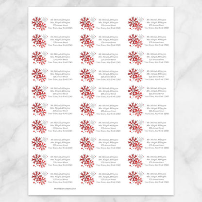 Printable Winter Red Gray Snowflake Address Labels at Printable Planning. Sheet of 30 labels.