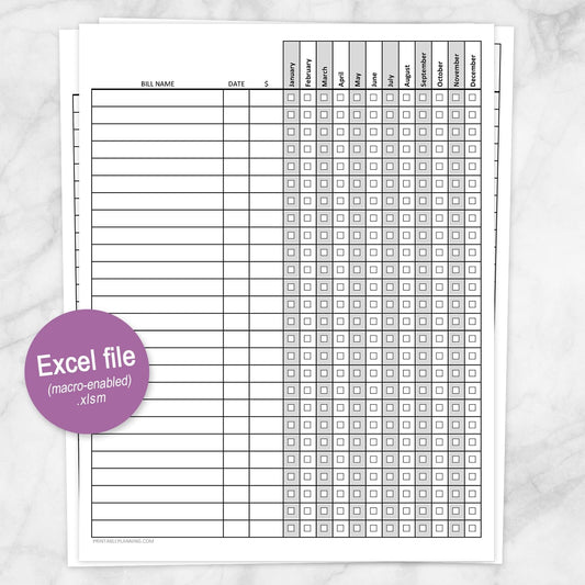 Bill Payment Tracker Log - Printable xlsm EXCEL file at Printable Planning