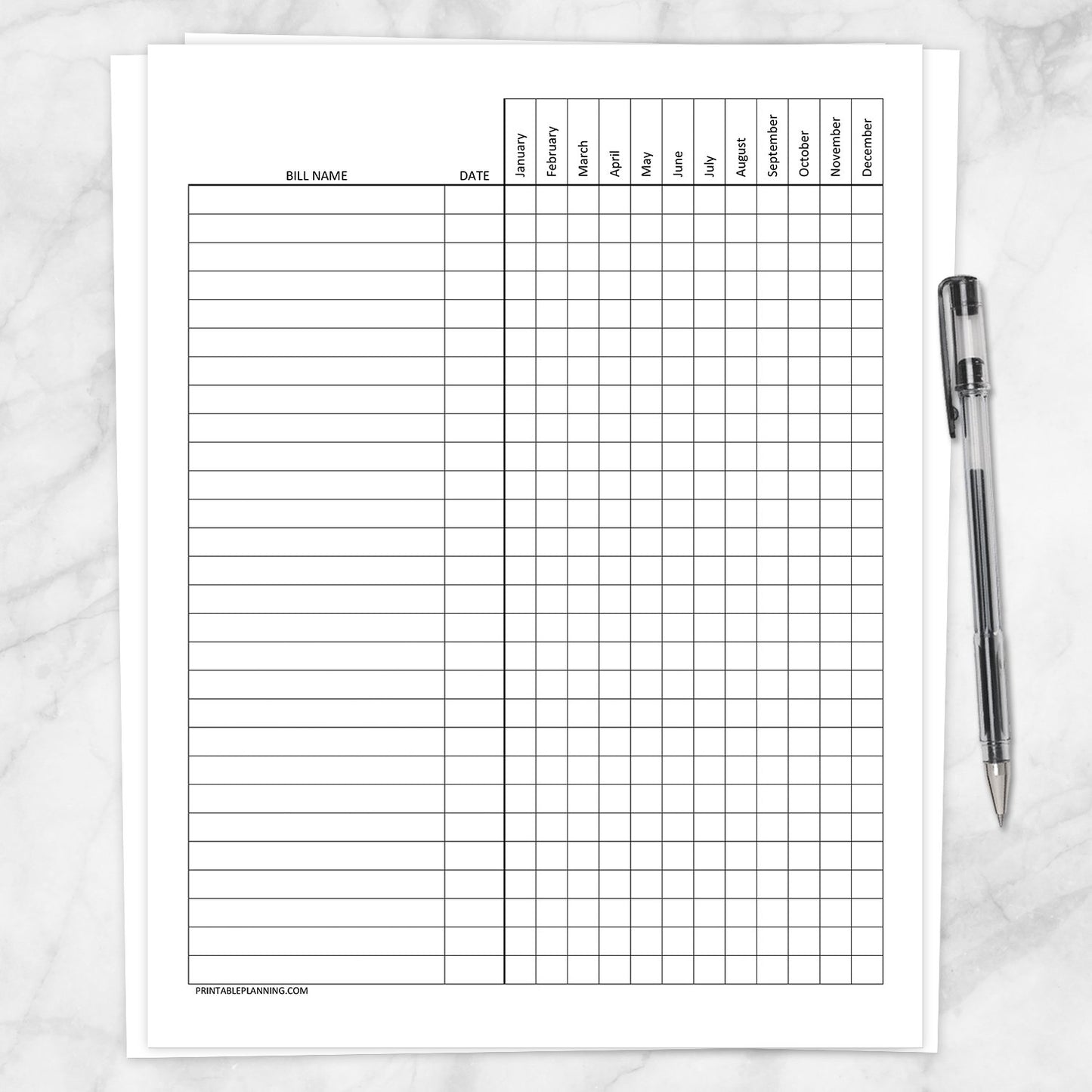 Printable Bill Payment Tracker Log - Full Year - at Printable Planning