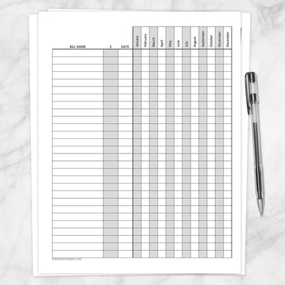 Printable Bill Payment Tracker Log with Amount Column - Full Year, at Printable Planning