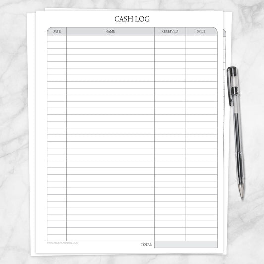Printable Cash Log with Received and Split Columns at Printable Planning.