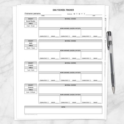 Printable Homeschooling Page, Daily School Tracker at Printable Planning