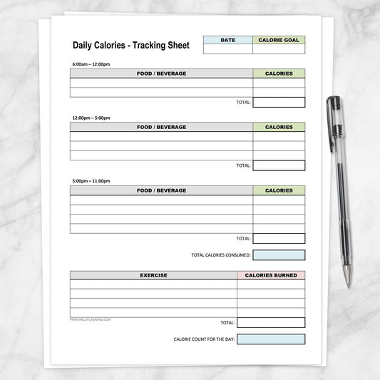 Printable Daily Calories and Exercise Tracking Sheet at Printable Planning