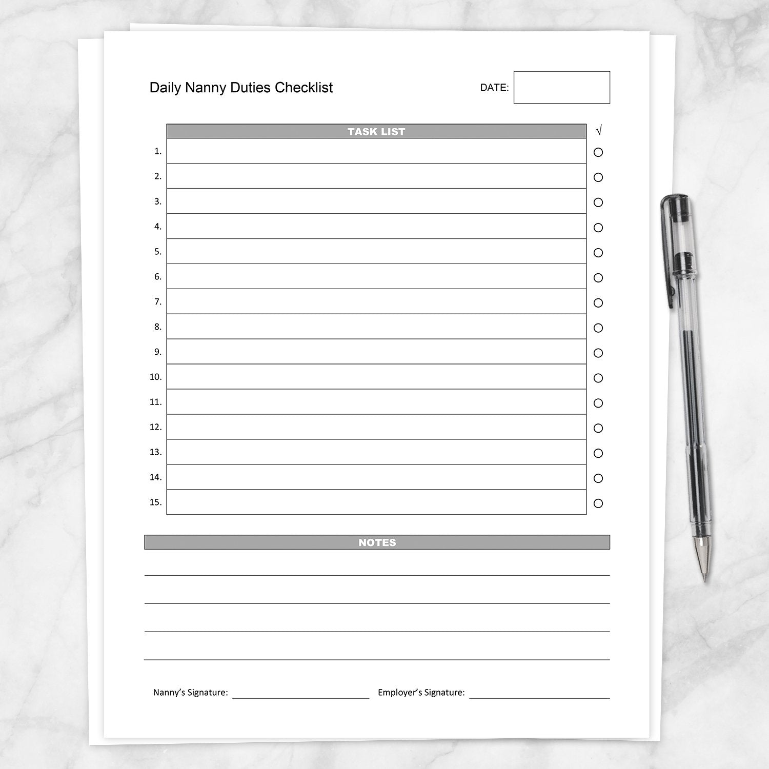 Printable Daily Nanny Duties Checklist Sheet at Printable Planning