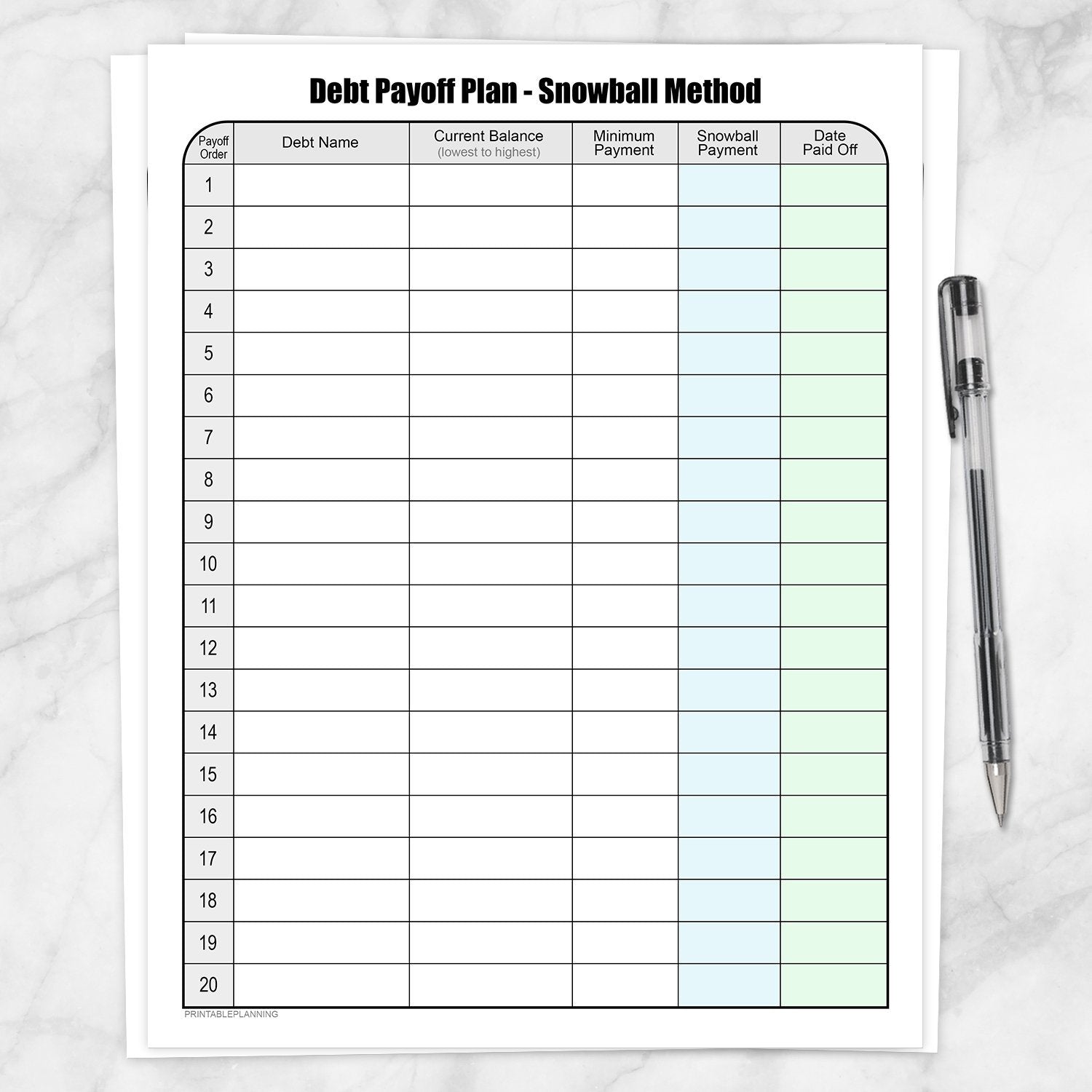 Printable Debt Payoff Plan Chart - Debt Snowball Method at Printable Planning.